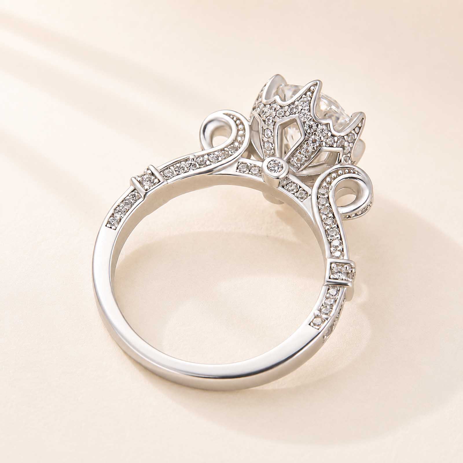 Vintage Moissanite 2.0Ct Round Cut Crown Inspired Promise Ring for Women