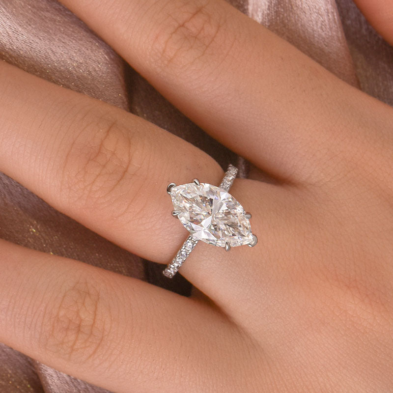 Luxury 4.0Ct Marquise Cut Moissanite Diamond Half Eternity Ring with Round Side Stones