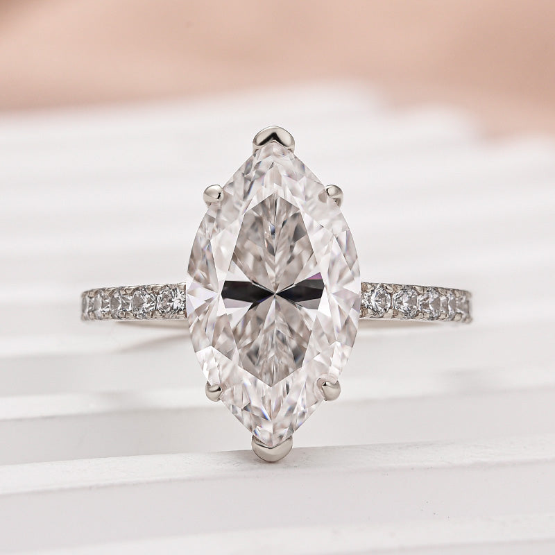 Luxury 4.0Ct Marquise Cut Moissanite Diamond Half Eternity Ring with Round Side Stones