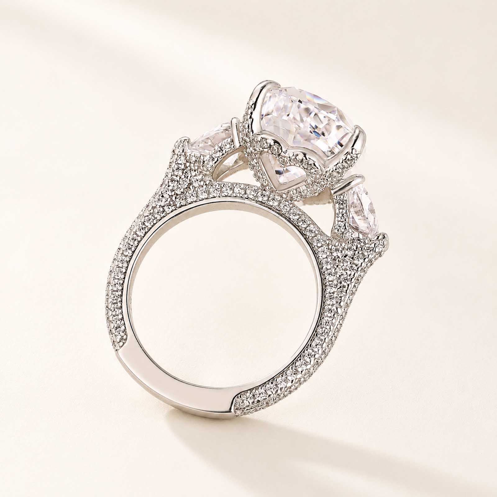 Stunning 8.0Ct Pear Cut Three Stone Rings with Heart Cut Side Stones