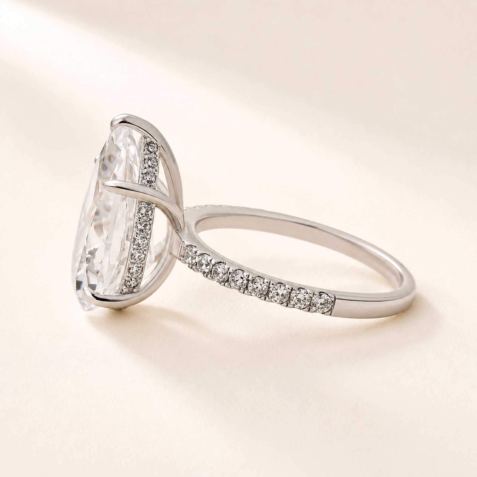 Hidden Halo Excellent 4.5Ct Pear Cut Simulate Diamond 6 Prong Travel Rings