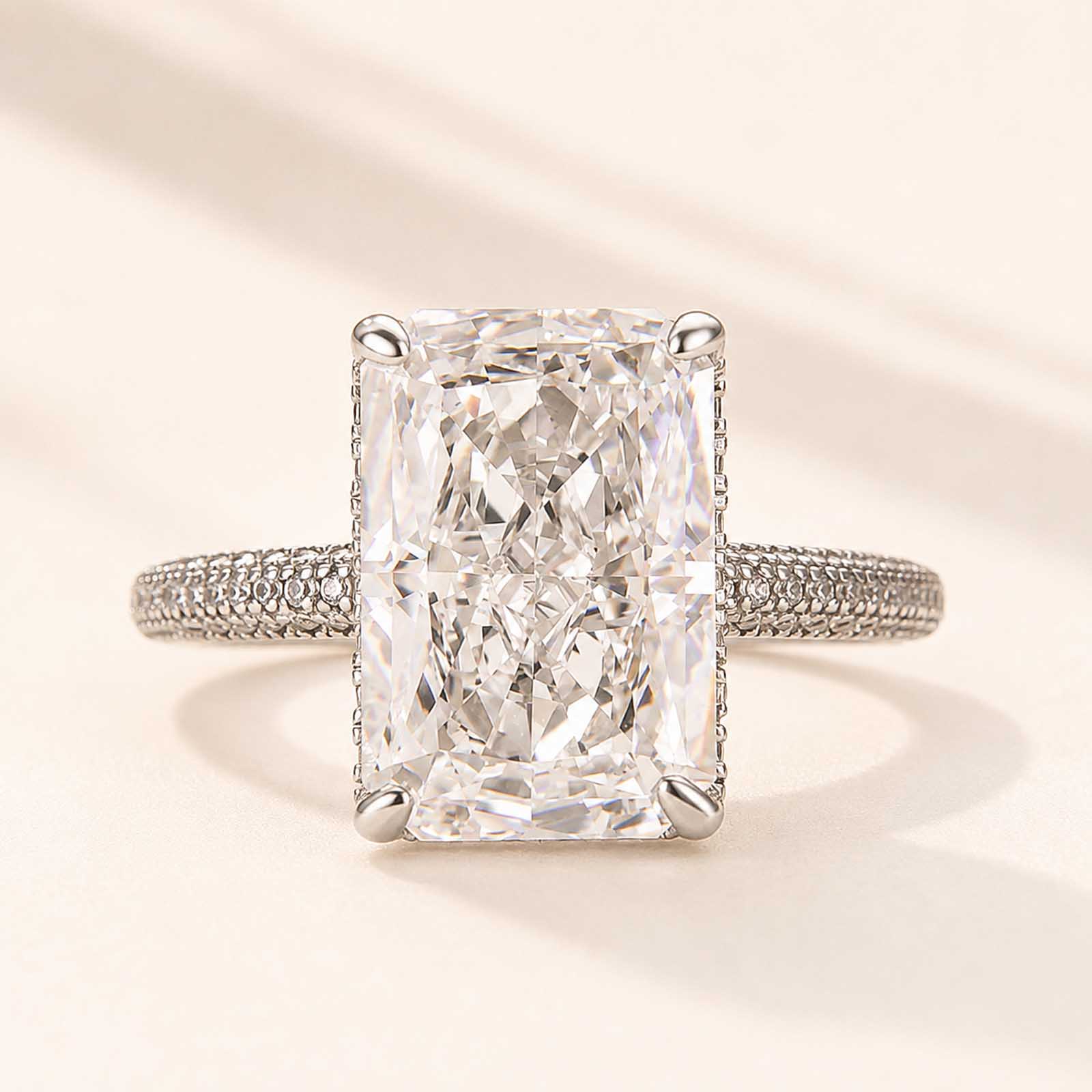 Classic Elongated 6.0Ct Radiant Cut Hidden Halo Rings
