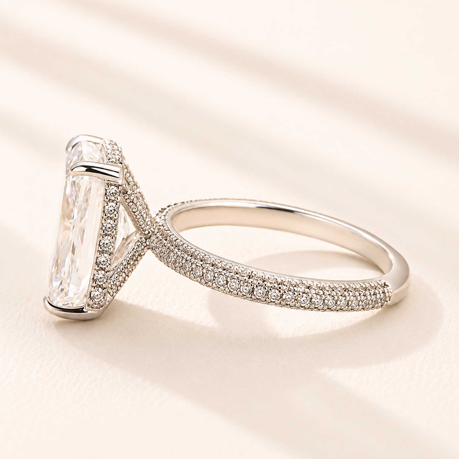Classic Elongated 6.0Ct Radiant Cut Hidden Halo Rings