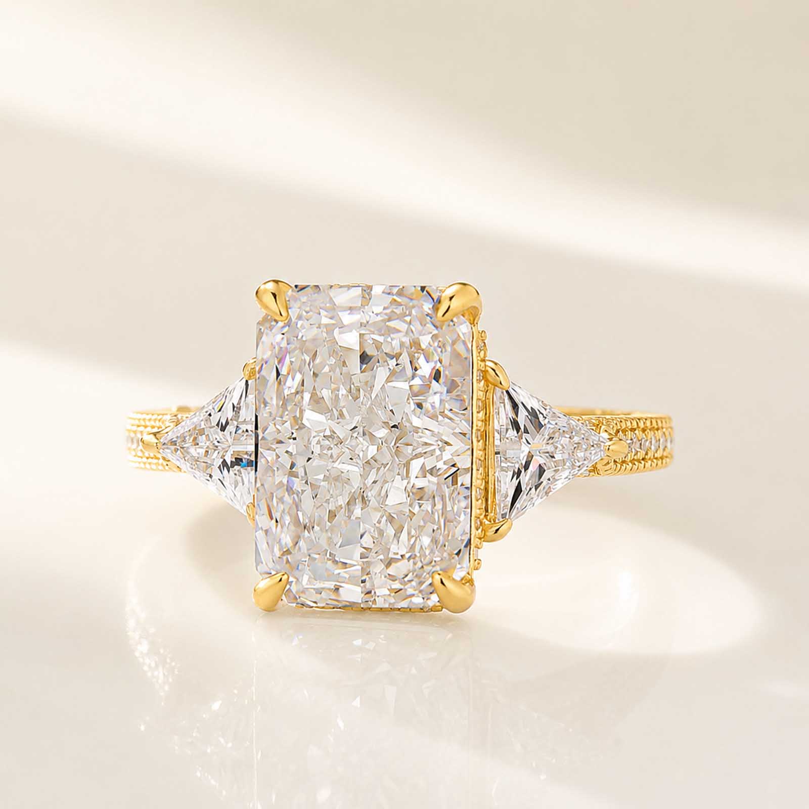  Three Stone 5.0 Carat Radiant Cut Hidden Halo Ring For Everyday Wear