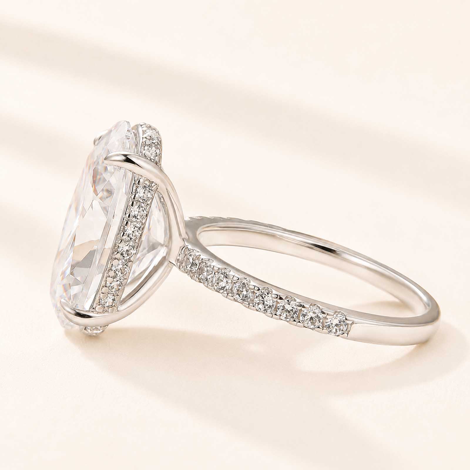 Hidden Halo 5.0Ct Oval Cut Simulate Diamond Half Eternity Ring