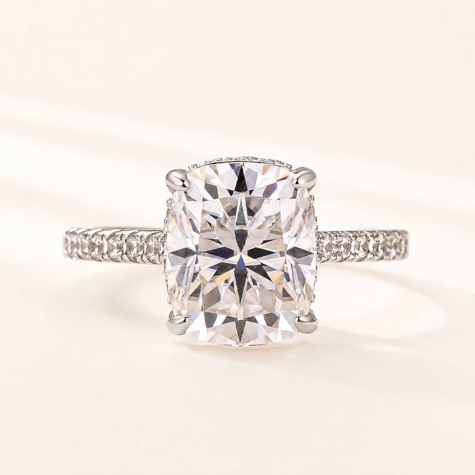  Moissanite Hidden Halo 4.0Ct Cushion Cut White Gold Classic Rings