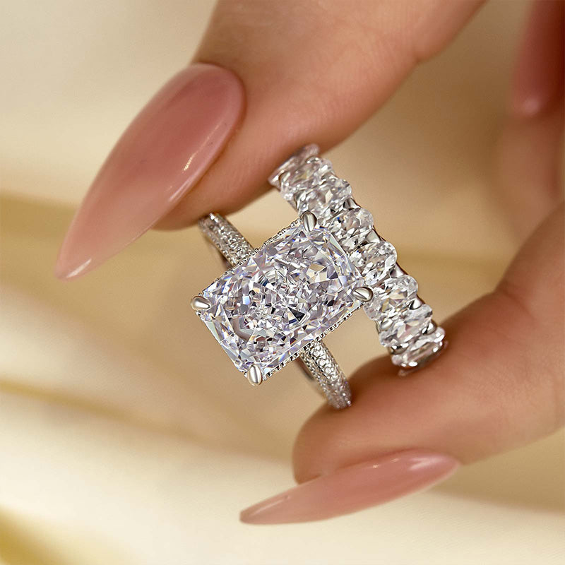 Velirella Luxurious Elongated Radiant Cut Wedding Ring Set - Velirellajewelry