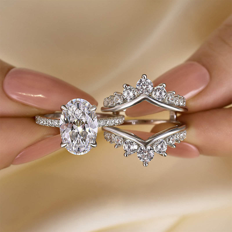 Velirella Exclusive Oval Cut Wedding Ring Set With Jacket Wedding Band - Velirellajewelry