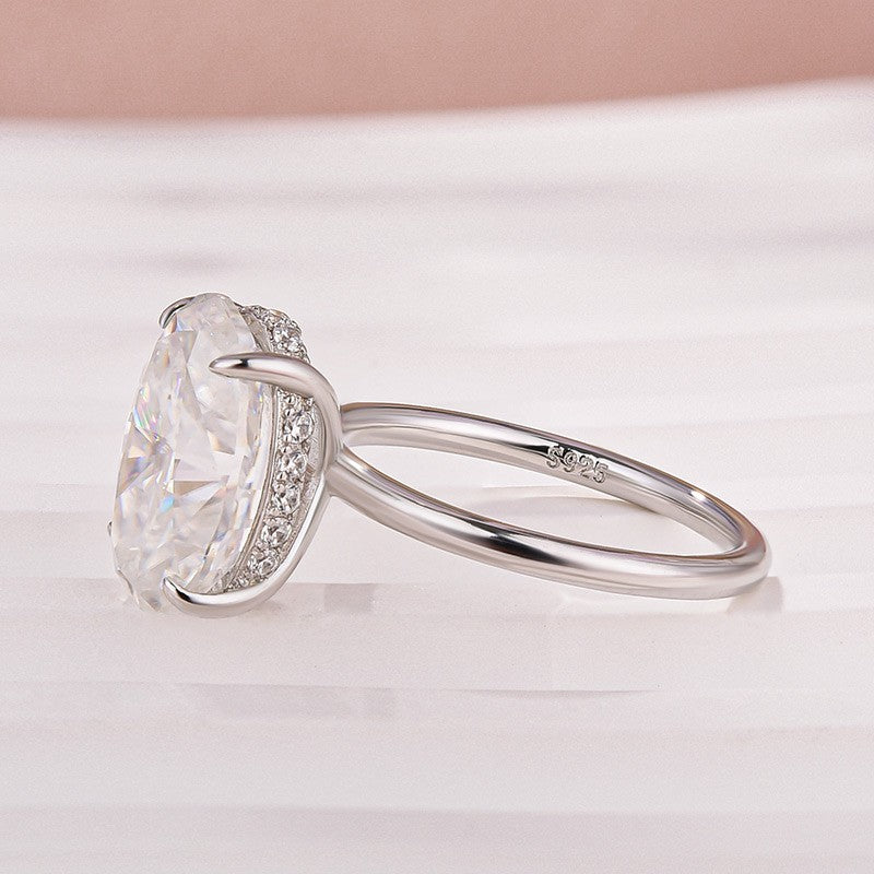 Moissanite Solitaire 5.50 Ct Oval Cut White Gold Promise Ring For Women - Velirellajewelry