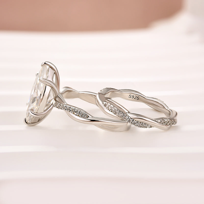 Moissanite 3.0Ct Twist Marquise Cut White Gold Wedding Ring Set - Velirellajewelry