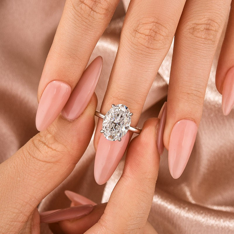 Moissanite Solitaire 5.50 Ct Oval Cut White Gold Promise Ring For Women - Velirellajewelry