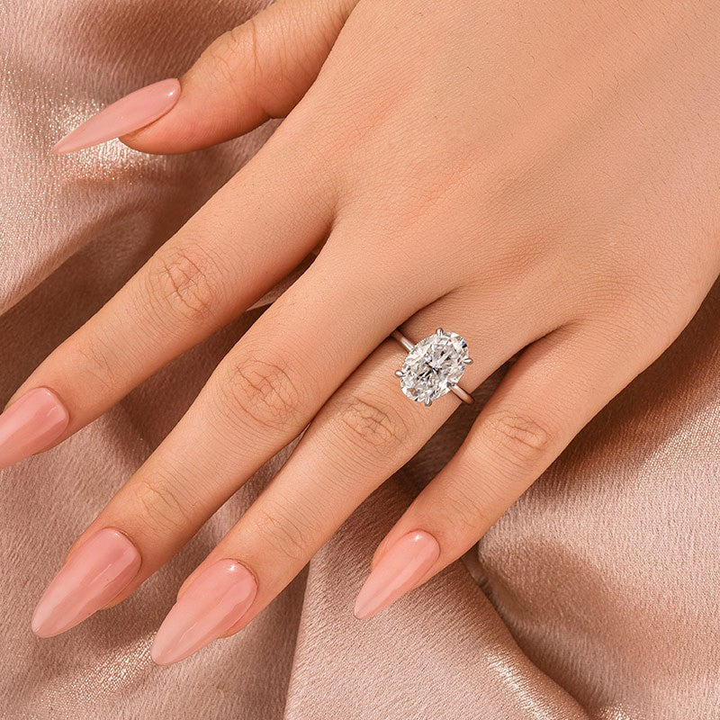 Moissanite Solitaire 5.50 Ct Oval Cut White Gold Promise Ring For Women - Velirellajewelry