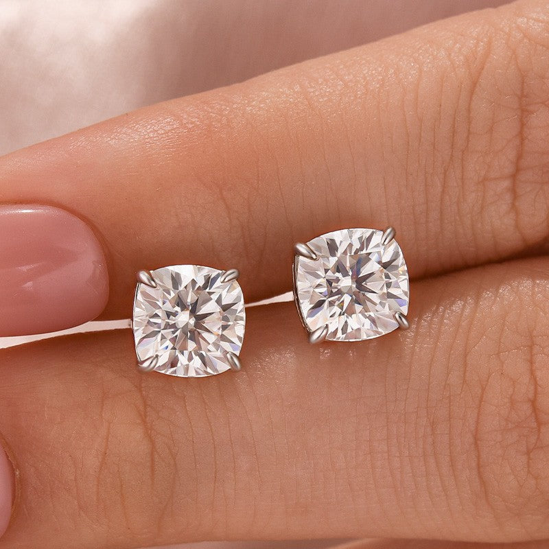 Moissanite 2.0Ct Cushion Cut Stud Earrings In Brass - Velirellajewelry