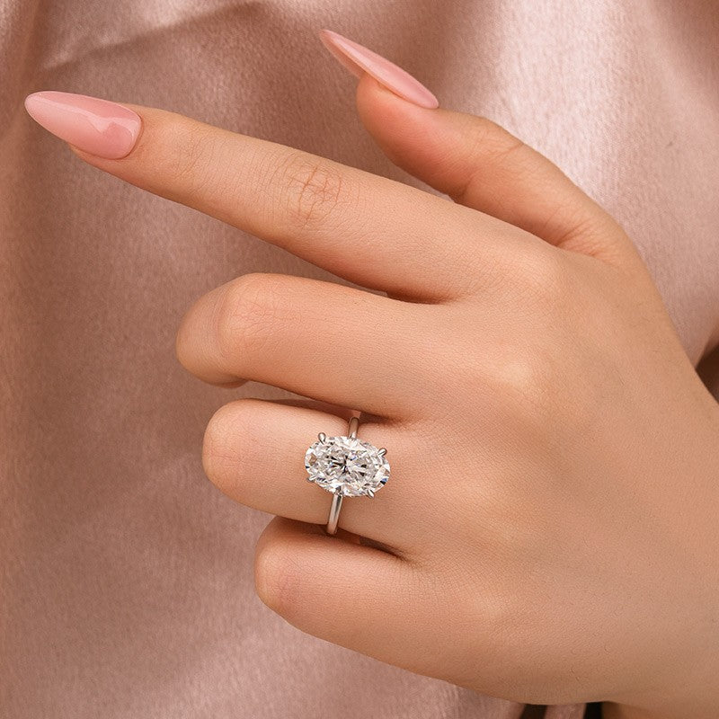 Moissanite Solitaire 5.50 Ct Oval Cut White Gold Promise Ring For Women - Velirellajewelry