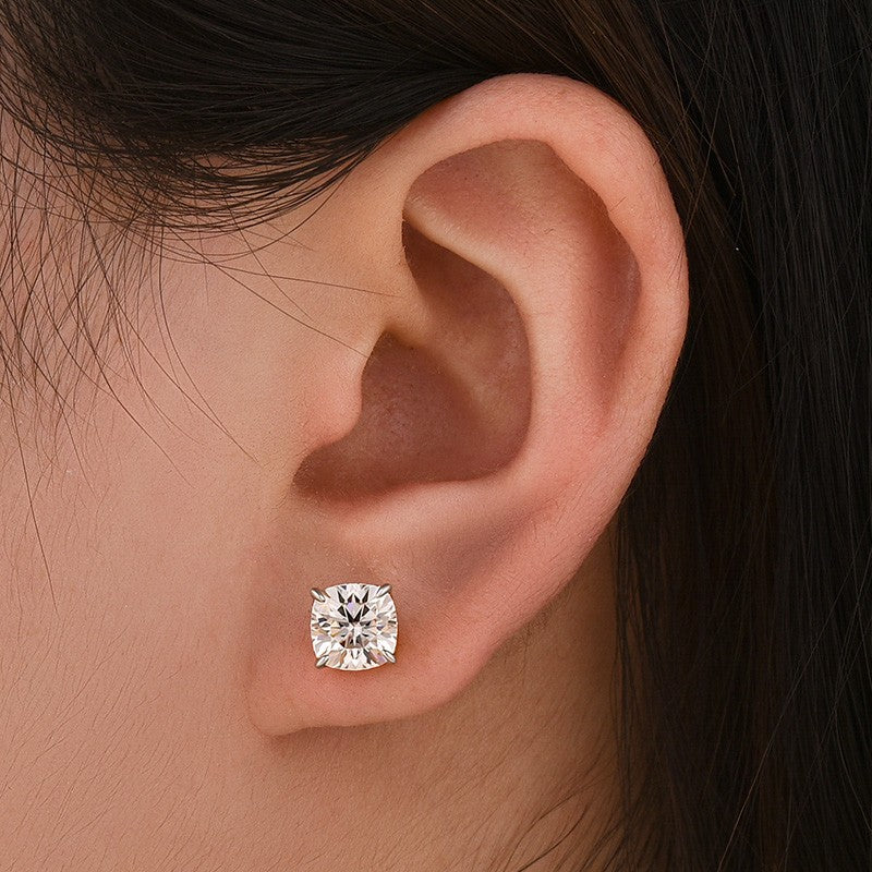 Moissanite 2.0Ct Cushion Cut Stud Earrings In Brass - Velirellajewelry