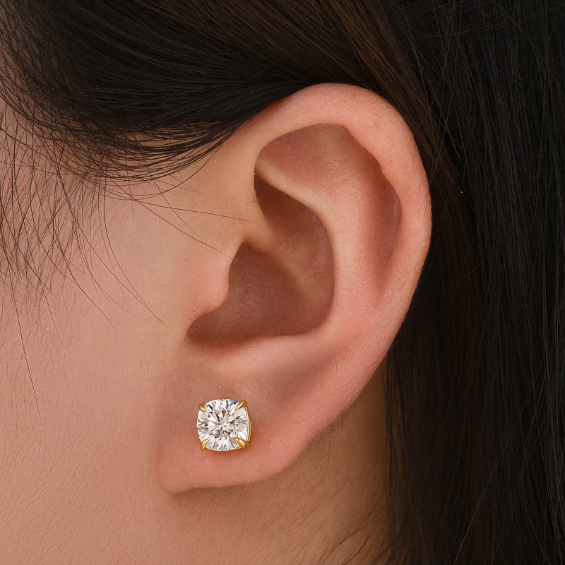 Moissanite 2.0Ct Cushion Cut Stud Earrings In Brass - Velirellajewelry