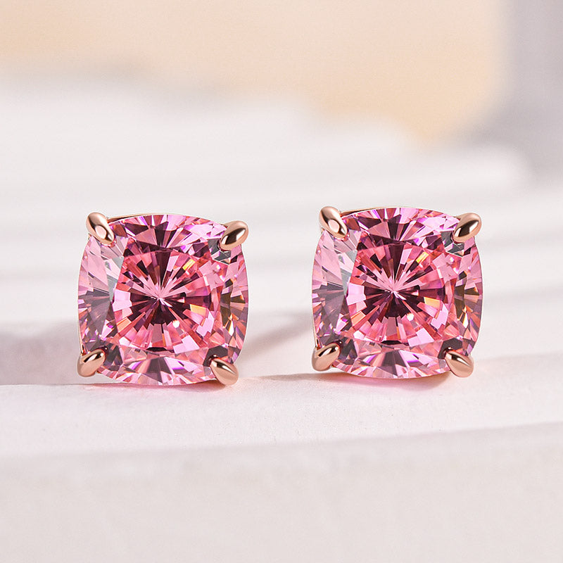 Velirella Lovely Rose Gold Morganite Pink Cushion Cut Earrings - Velirellajewelry