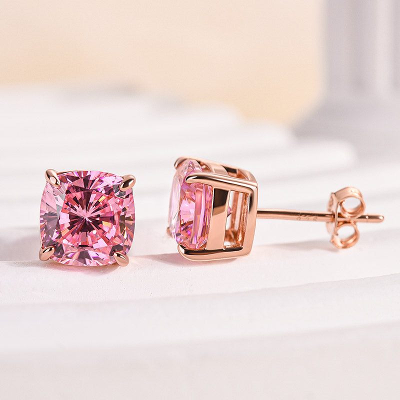 Velirella Lovely Rose Gold Morganite Pink Cushion Cut Earrings - Velirellajewelry