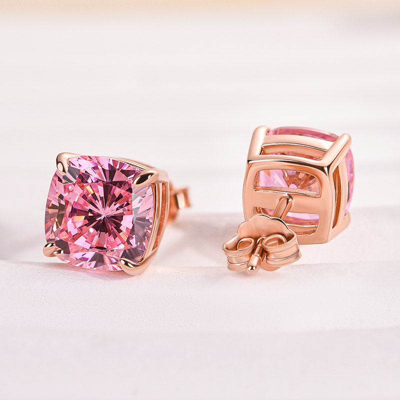 Velirella Lovely Rose Gold Morganite Pink Cushion Cut Earrings - Velirellajewelry