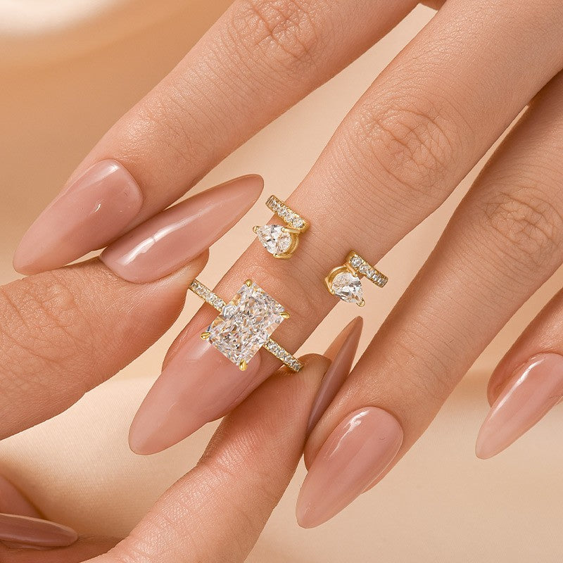 3.5Ct Radiant Cut Insert Wedding Ring Set In Brass