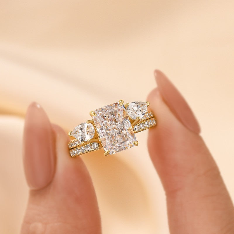 3.5Ct Radiant Cut Insert Wedding Ring Set In Brass