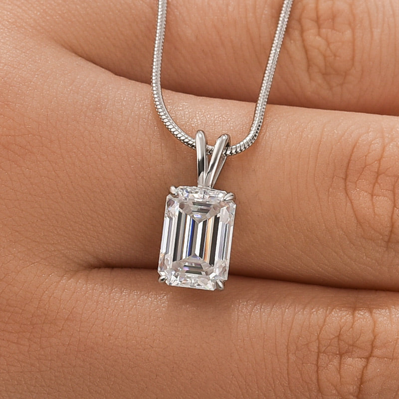 3.5Ct Emerald Cut Moissanite & Simulated Diamond Necklace - Velirellajewelry