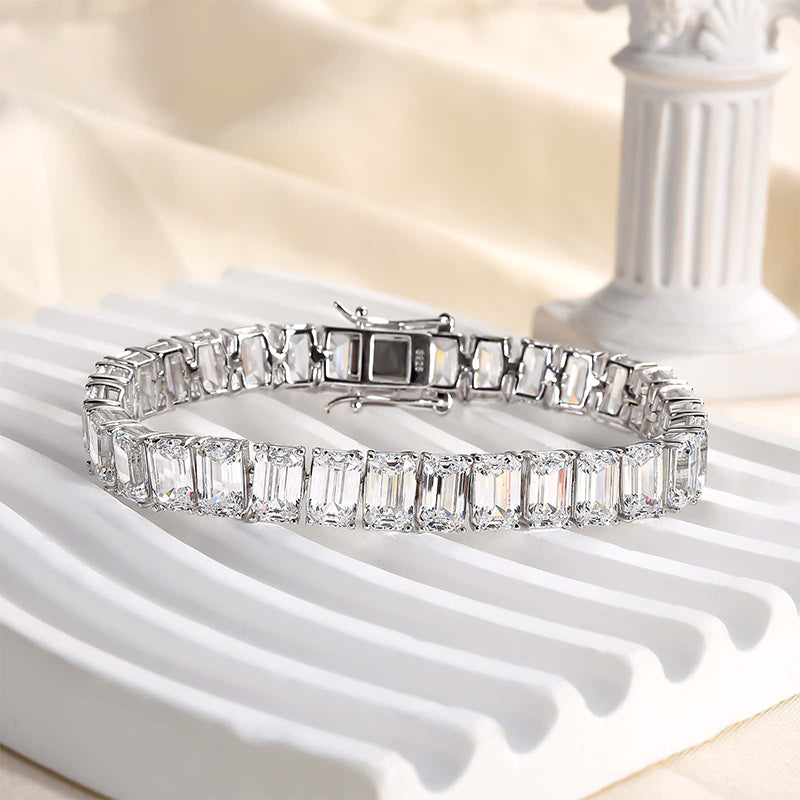 Romantic Classic White Emerald Cut Bracelet for Women In Brass - Velirellajewelry