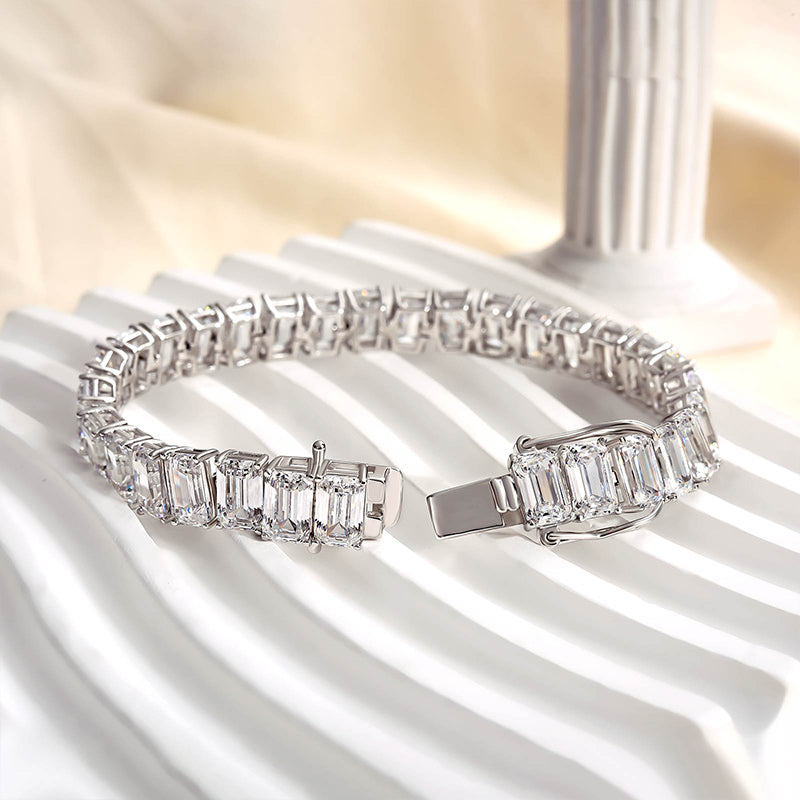 Romantic Classic White Emerald Cut Bracelet for Women In Brass - Velirellajewelry