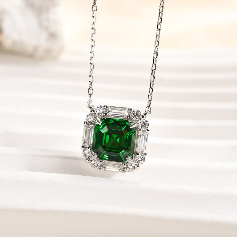 Velirella Asscher Cut Green Necklace In Brass - Velirellajewelry