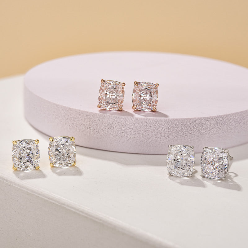 2.0Ct Classic Cushion Cut Women's Stud Earrings In Brass - Velirellajewelry