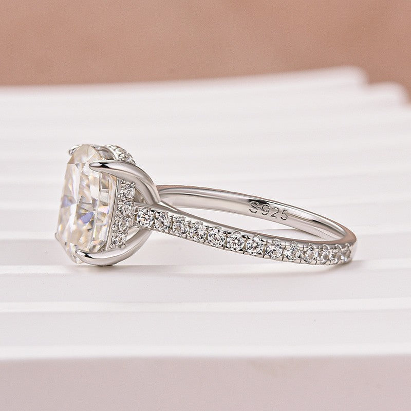 Moissanite Hidden Halo 4.0Ct Cushion Cut White Gold Engagement Ring - Velirellajewelry