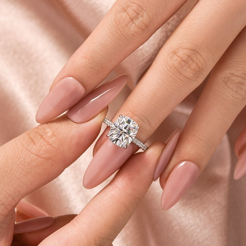 Moissanite Hidden Halo 4.0Ct Cushion Cut White Gold Engagement Ring - Velirellajewelry