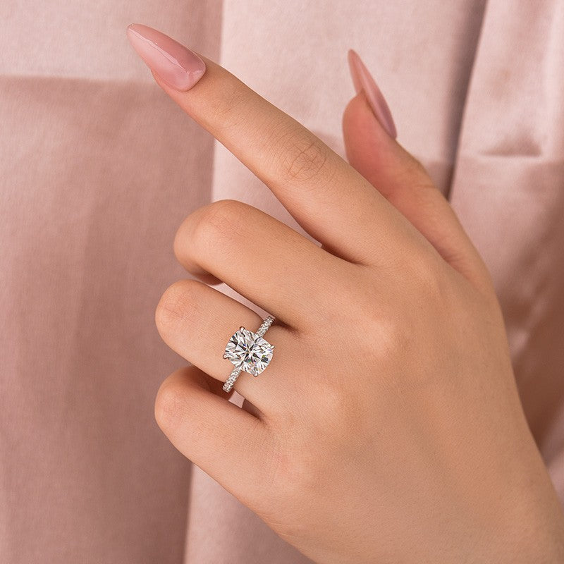 Moissanite Hidden Halo 4.0Ct Cushion Cut White Gold Engagement Ring - Velirellajewelry