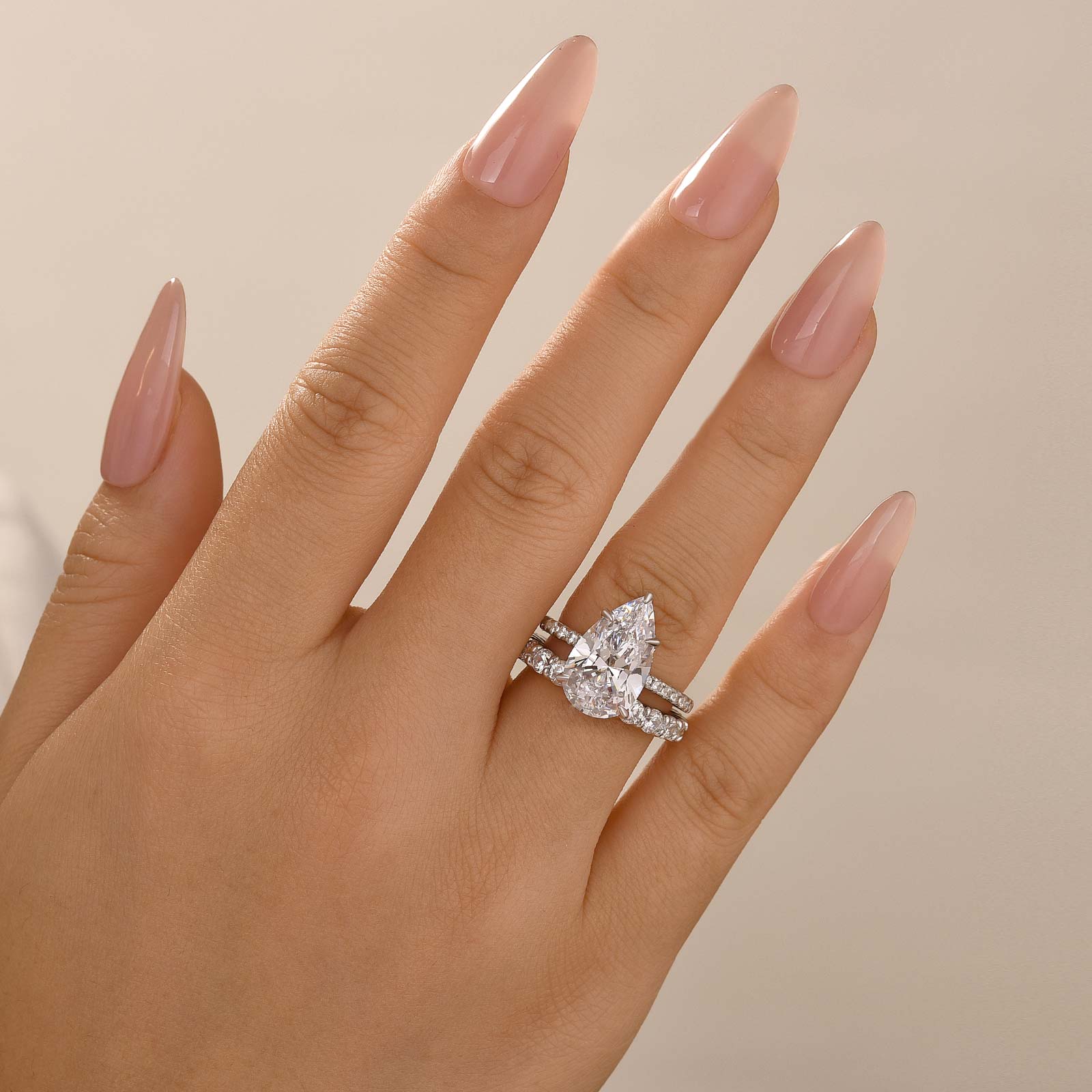 4.5Ct Pear Cut Wedding Ring Set With Round Cut Eternity Wedding Band - Velirellajewelry