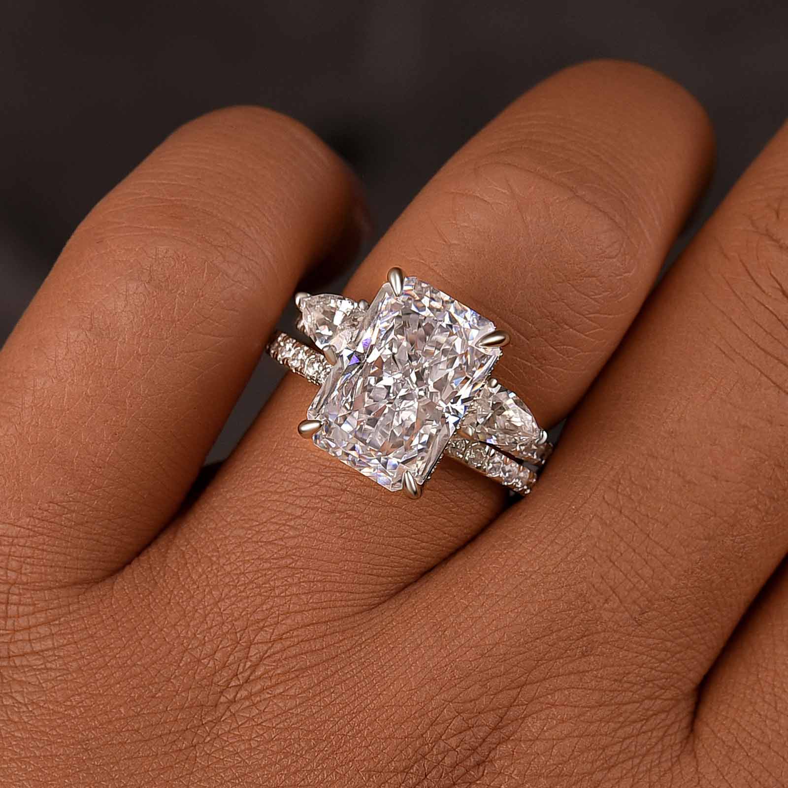 Unique 7.0Ct Radiant Cut Insert Wedding Ring Set For Women In Brass - Velirellajewelry