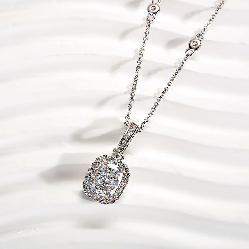Velirella Ice Cushion Cut White Stone with Necklace In Brass - Velirellajewelry