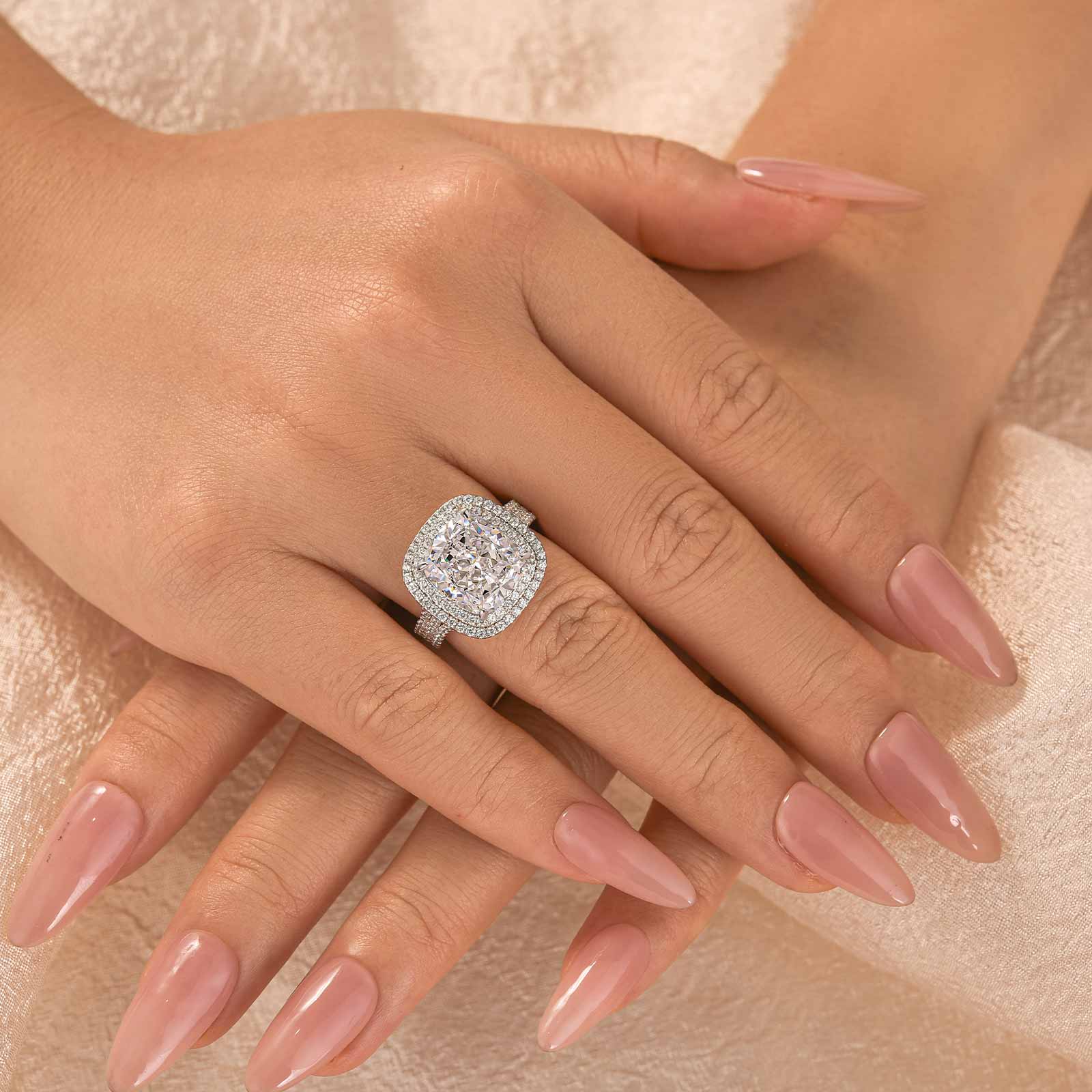 Velirella Luxury Double Halo Three Shank Cushion Cut Engagement Ring - Velirellajewelry