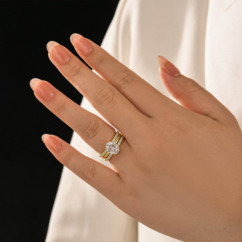 Moissanite Solitaire 2.0 Ct Oval Cut Yellow Gold Wedding Ring Set - Velirellajewelry