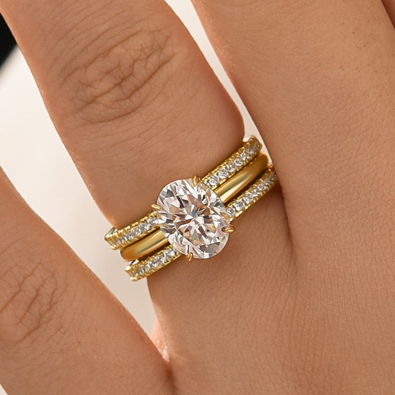 Moissanite Solitaire 2.0 Ct Oval Cut Yellow Gold Wedding Ring Set - Velirellajewelry