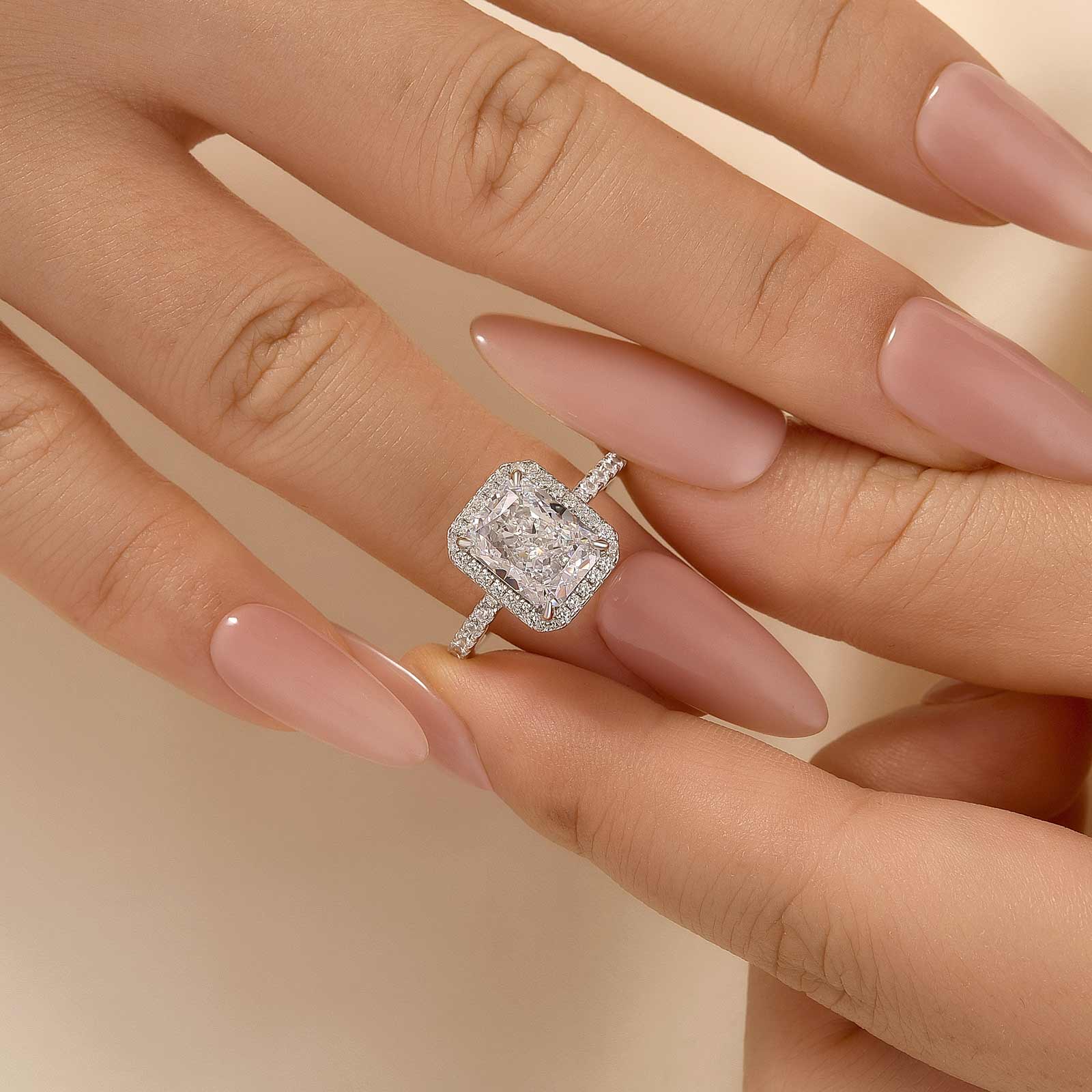 Velirella Halo Radiant Cut White Sapphire Simulated Diamond Engagement Ring - Velirellajewelry