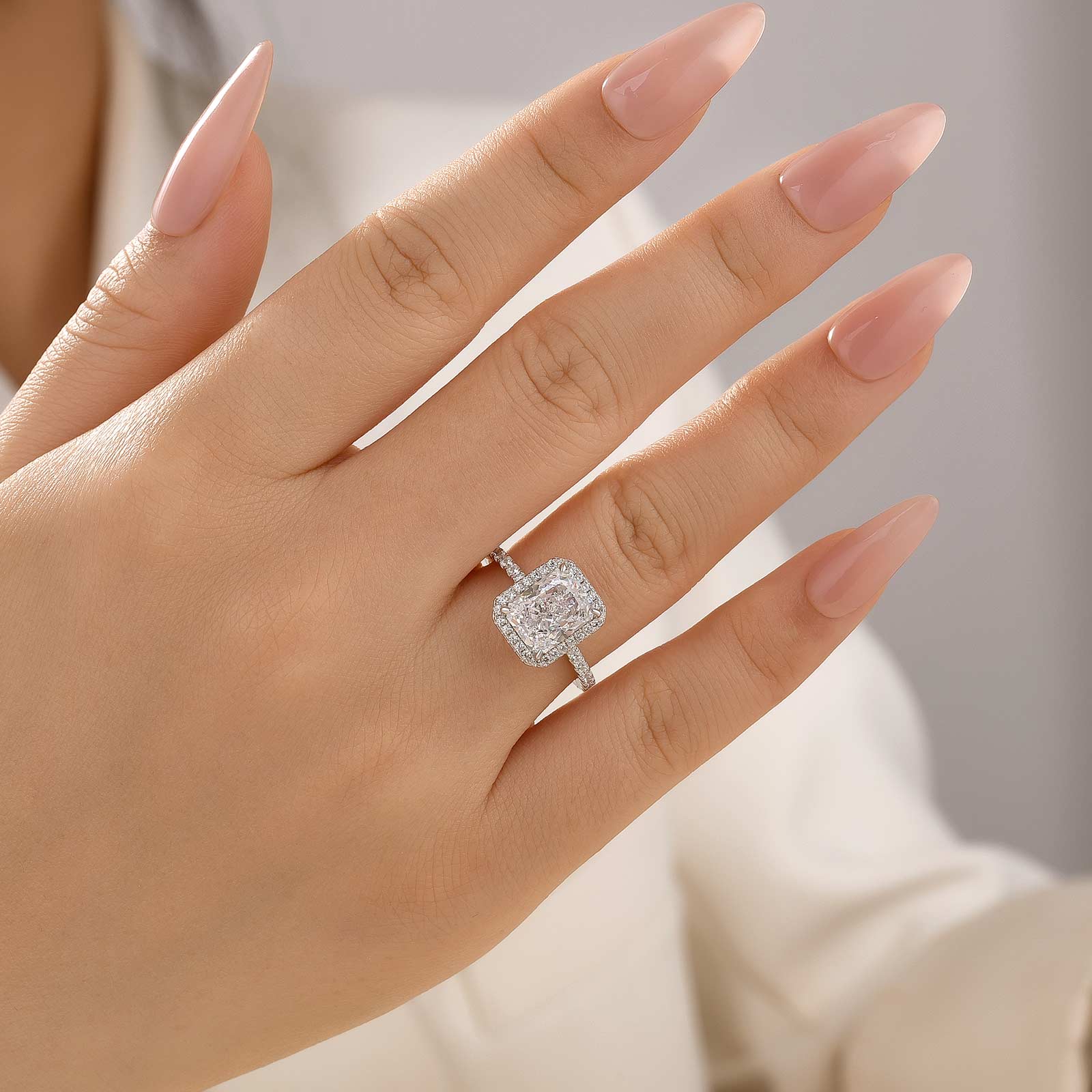 Velirella Halo Radiant Cut White Sapphire Simulated Diamond Engagement Ring - Velirellajewelry