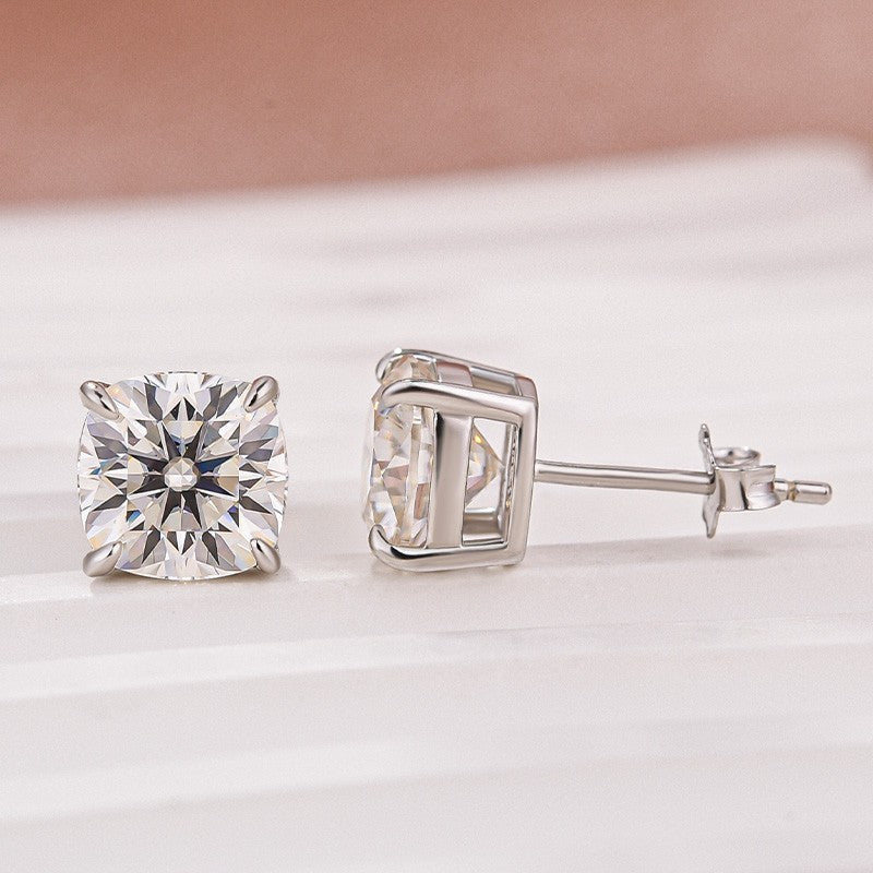 Moissanite 2.0Ct Cushion Cut Stud Earrings In Brass - Velirellajewelry