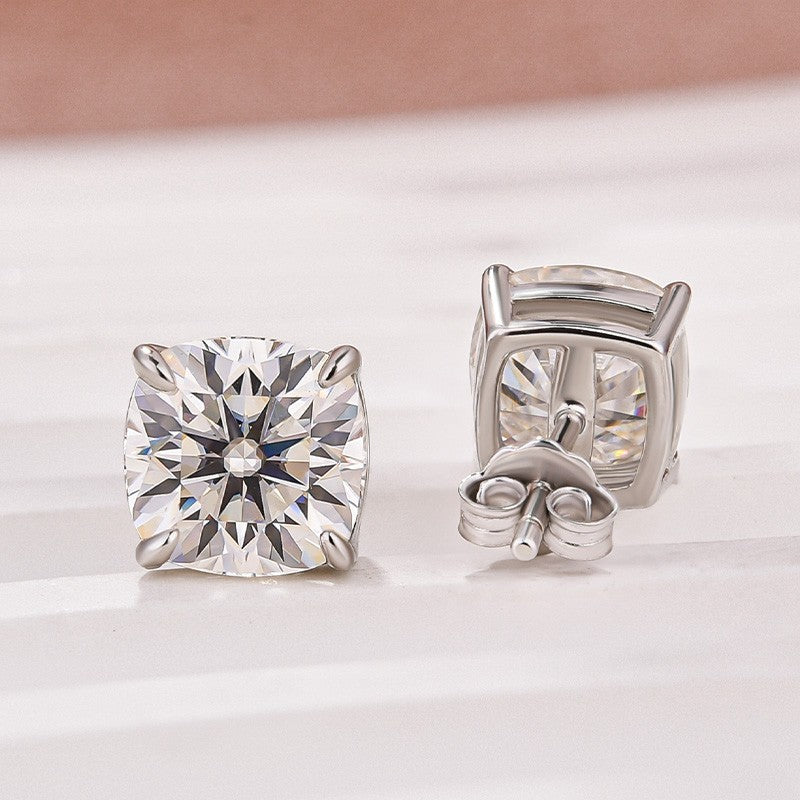 Moissanite 2.0Ct Cushion Cut Stud Earrings In Brass - Velirellajewelry