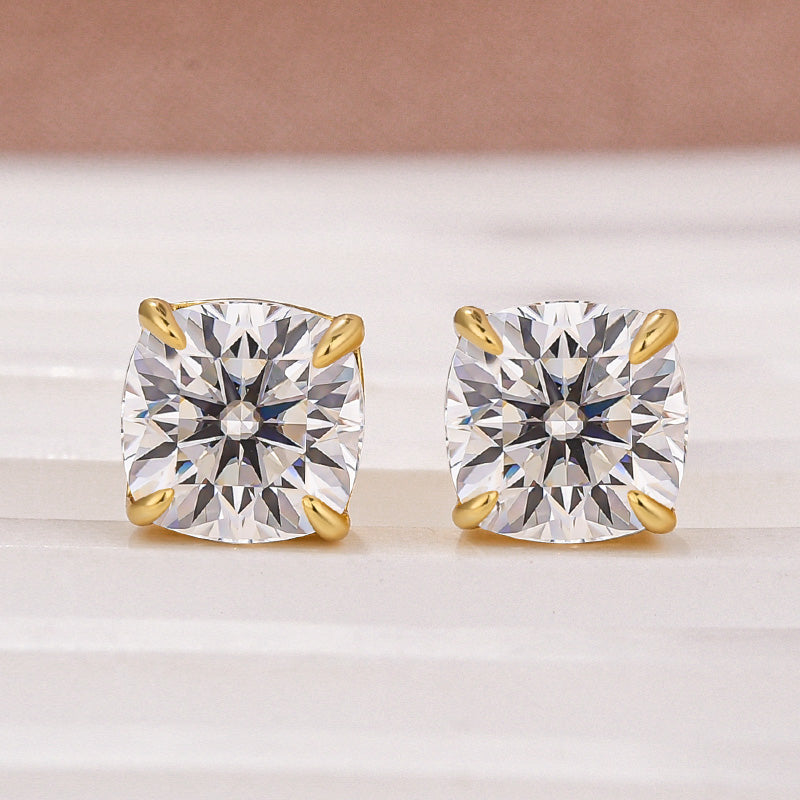 Moissanite 2.0Ct Cushion Cut Stud Earrings In Brass - Velirellajewelry