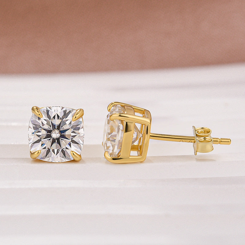 Moissanite 2.0Ct Cushion Cut Stud Earrings In Brass - Velirellajewelry