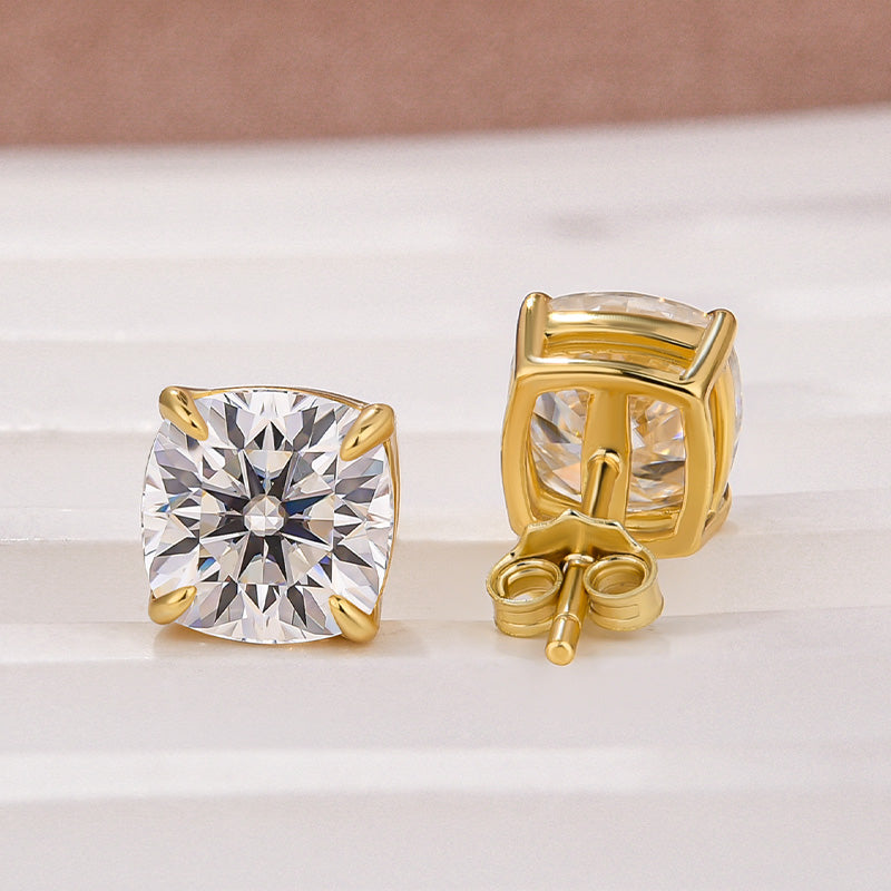 Moissanite 2.0Ct Cushion Cut Stud Earrings In Brass - Velirellajewelry