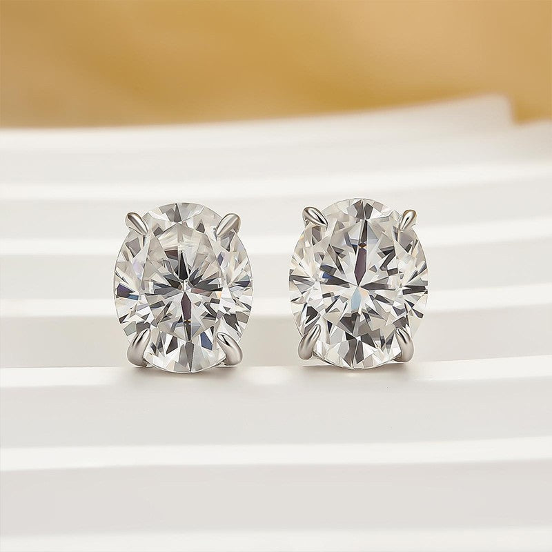 Moissanite Classic 3.0Ct Oval Cut Stud Earrings In Brass - Velirellajewelry