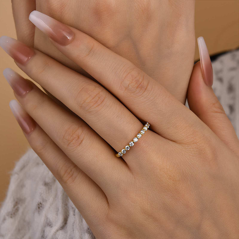 Velirella Classic Round Cut Half Eternity Thin Women's Wedding Band - Velirellajewelry