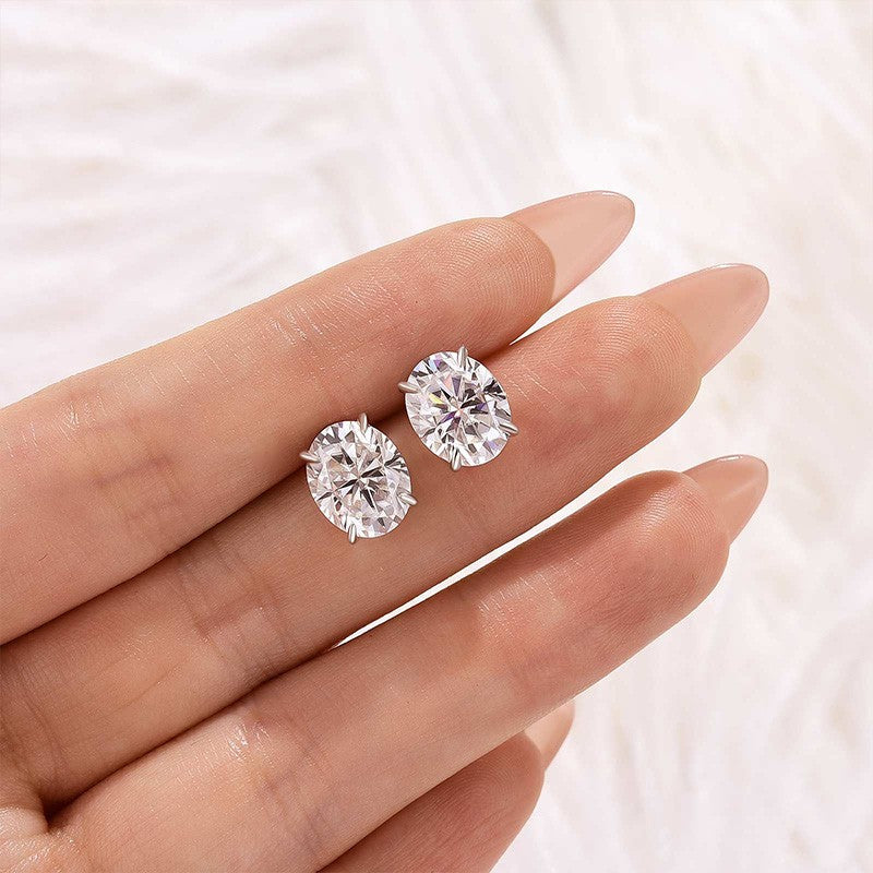 Moissanite Classic 3.0Ct Oval Cut Stud Earrings In Brass - Velirellajewelry