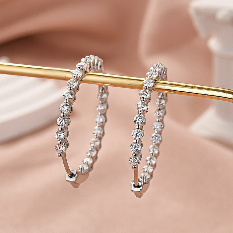 Moissanite 1.0Ct Sparkle Round Cut Women's Hoop Earrings In Brass - Velirellajewelry